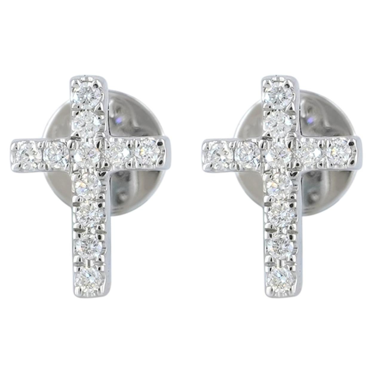 Dainty Cross Studs Earrings Natural Diamond Solid 14k White Gold Jewelry Earring