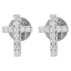 Dainty Cross Studs Earrings Natural Diamond Solid 14k White Gold Jewelry Earring