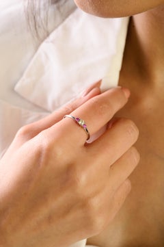 Dainty Diamond and Ruby Three-Stone Ring in 14K White Gold Everyday Fine Jewelry