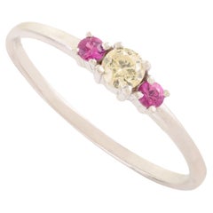 Dainty Diamond and Ruby Three-Stone Ring in 14K White Gold Everyday Fine Jewelry