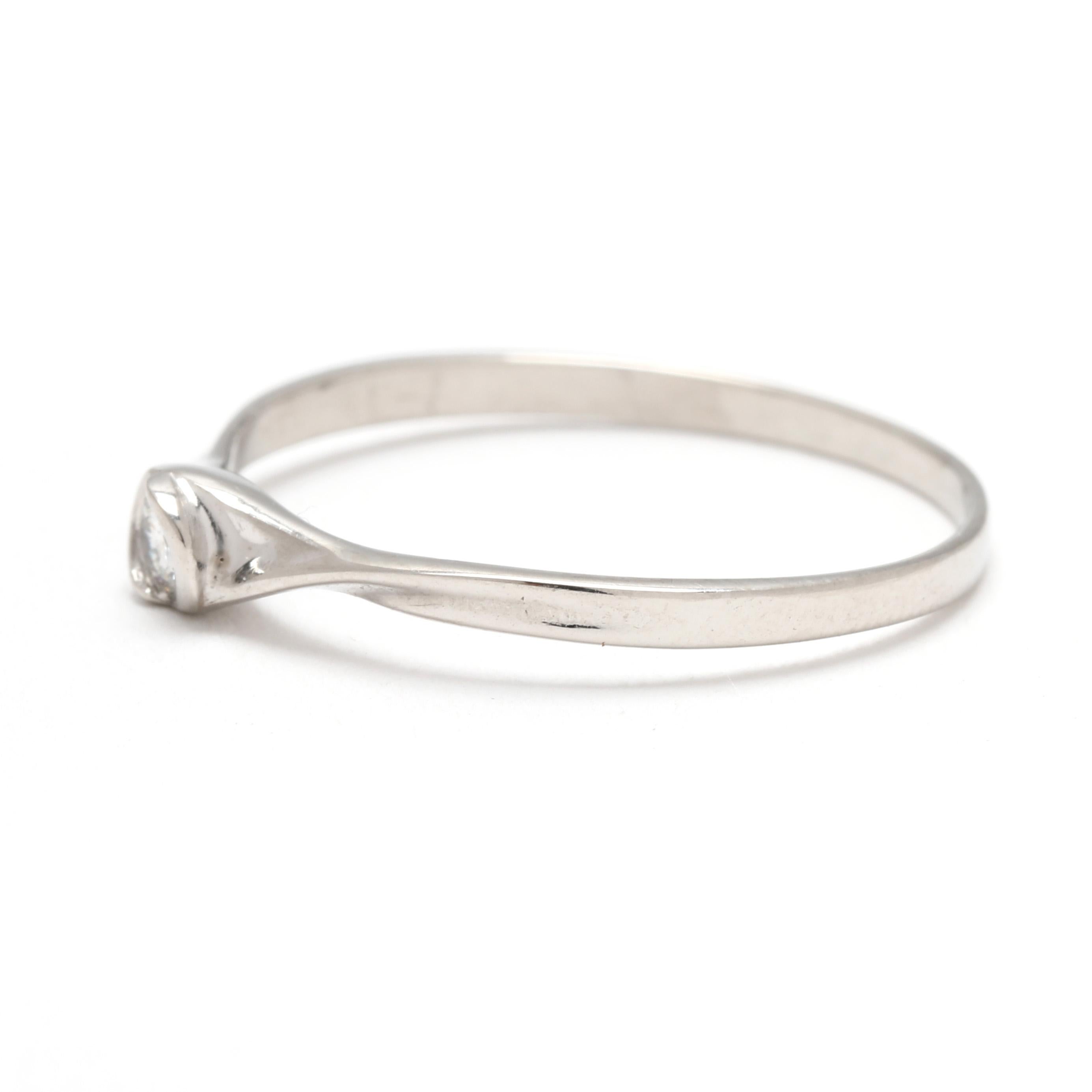Dainty Diamond Bezel Ring, Platinum, Ring Size 6.25 In Good Condition For Sale In McLeansville, NC