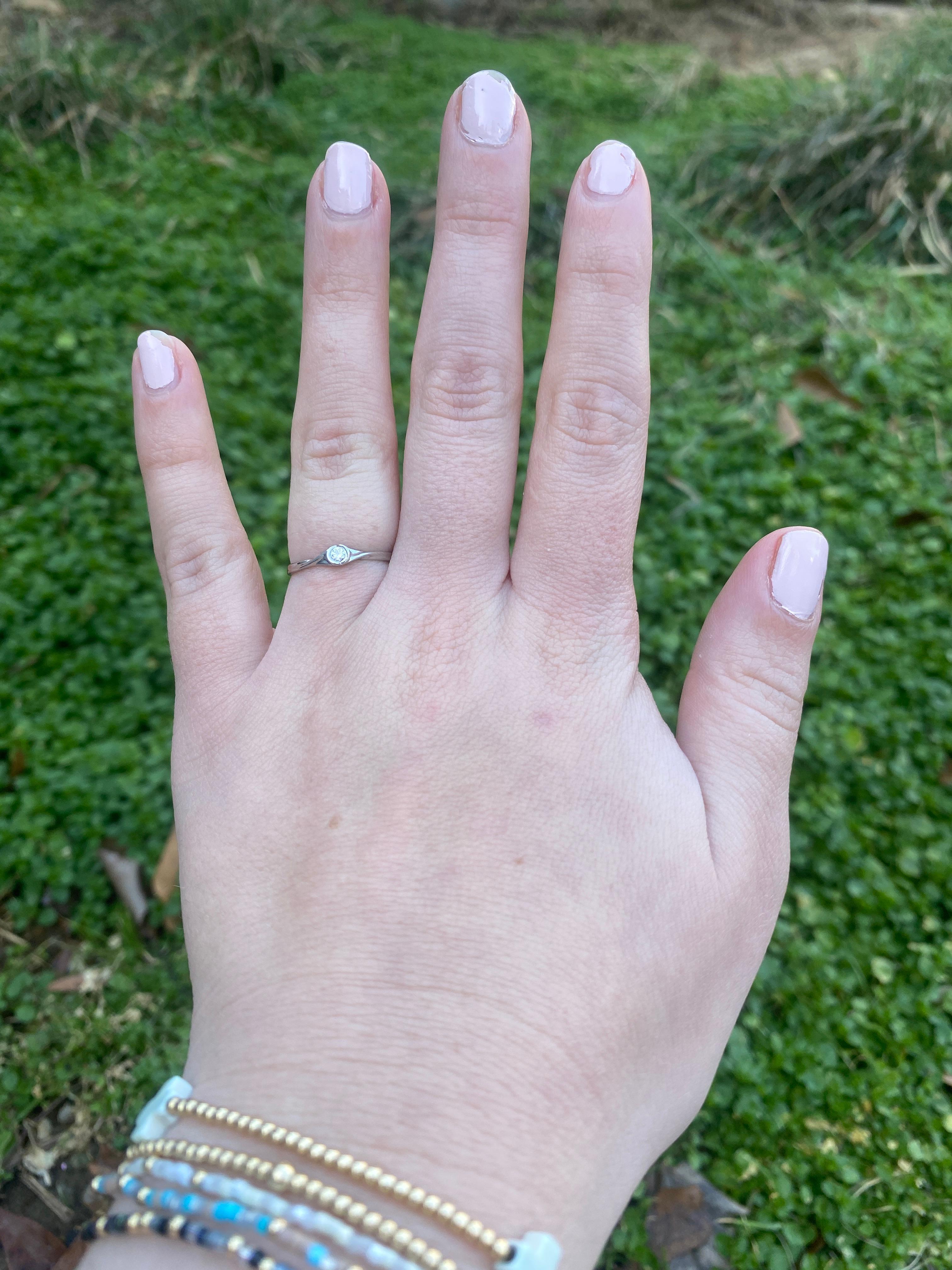 Dainty Diamond Bezel Ring, Platinum, Ring Size 6.25 For Sale 1