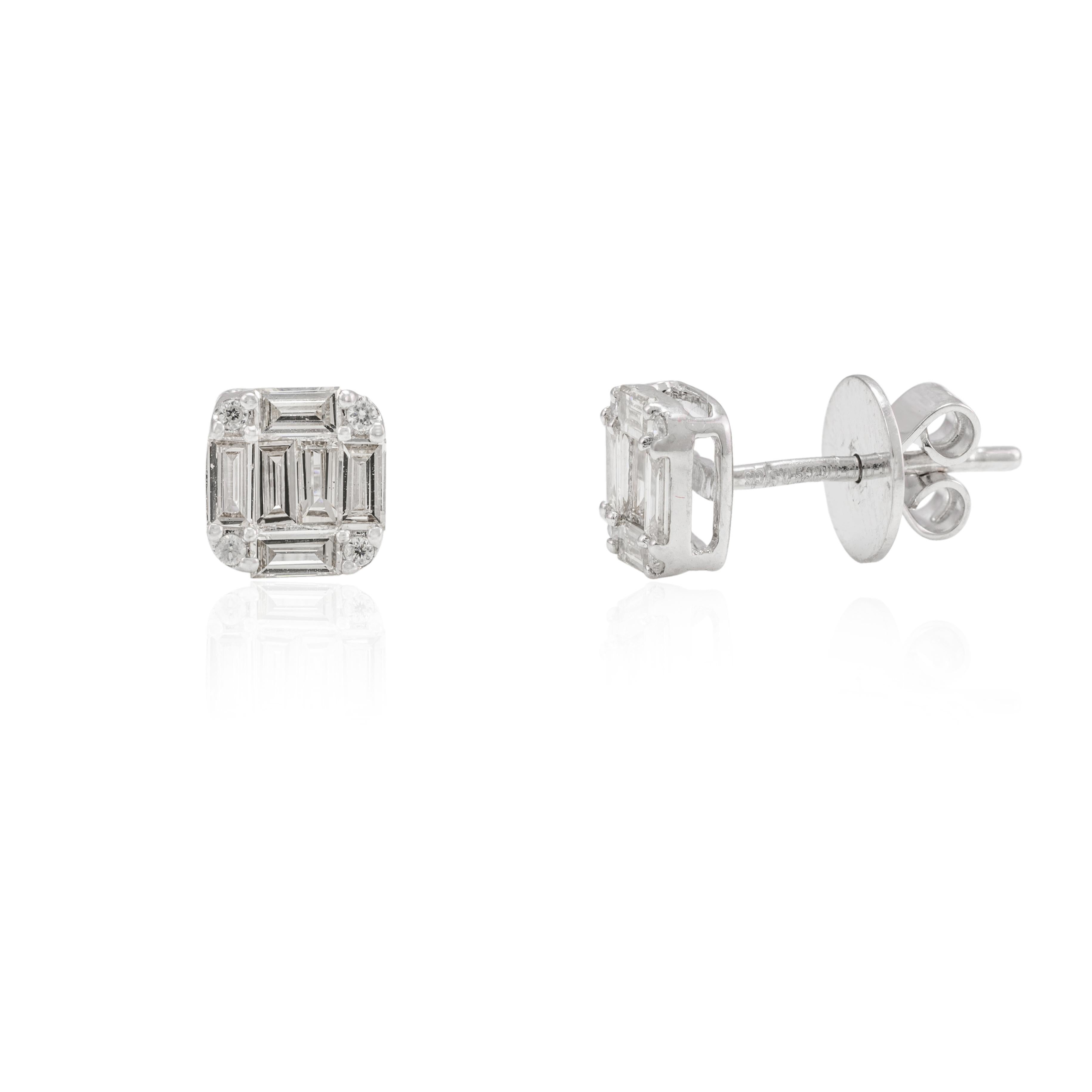 Diamond Cluster Stud Earrings in 18K Gold to make a statement with your look. You shall need stud earrings to make a statement with your look. These earrings create a sparkling, luxurious look featuring round and baguette cut diamonds.
April
