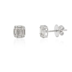 Dainty Diamond Cluster Stud Earrings 18k Solid White Gold Valentine Gift For Her