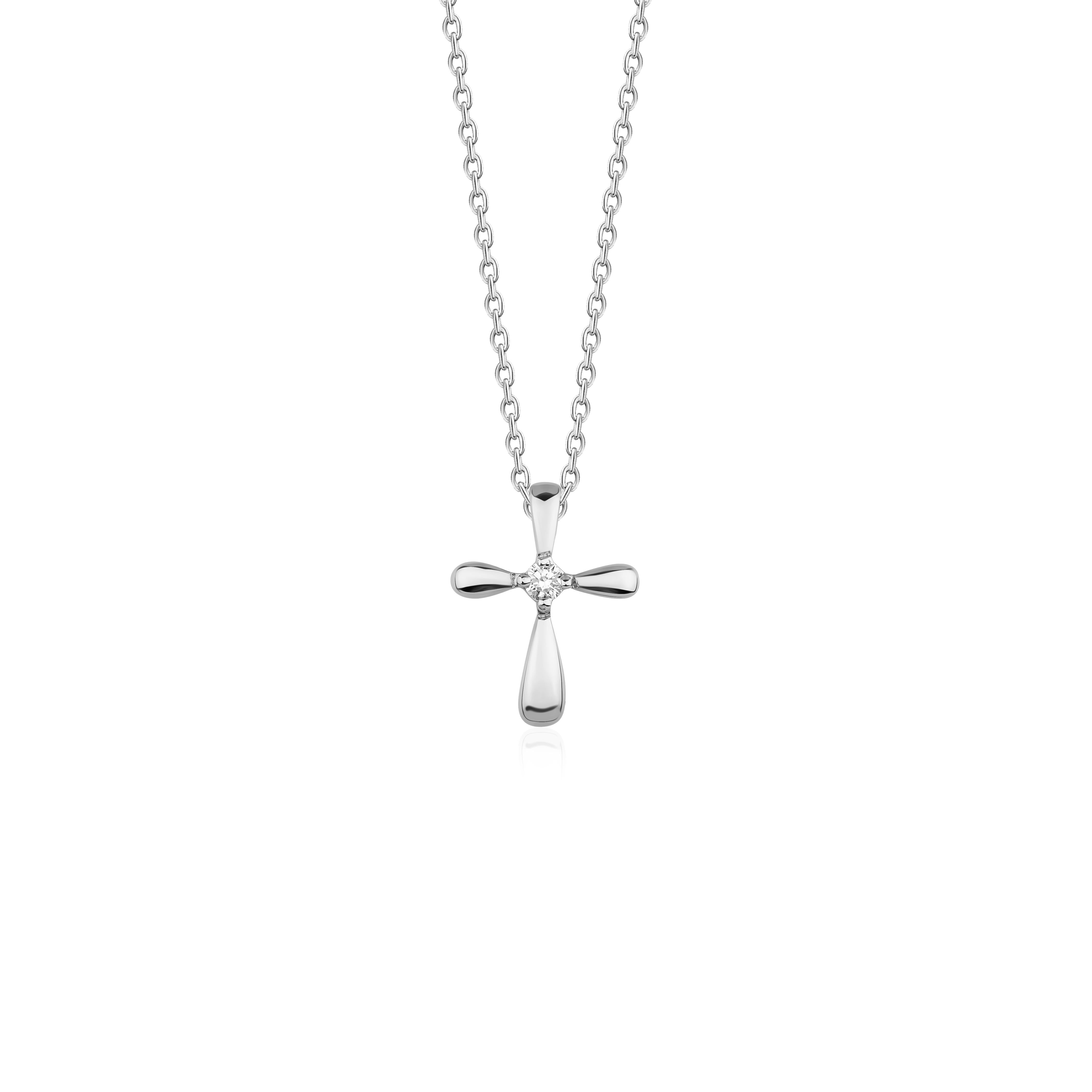 Taglio rotondo Collana con croce di diamanti, 0,04ct in vendita