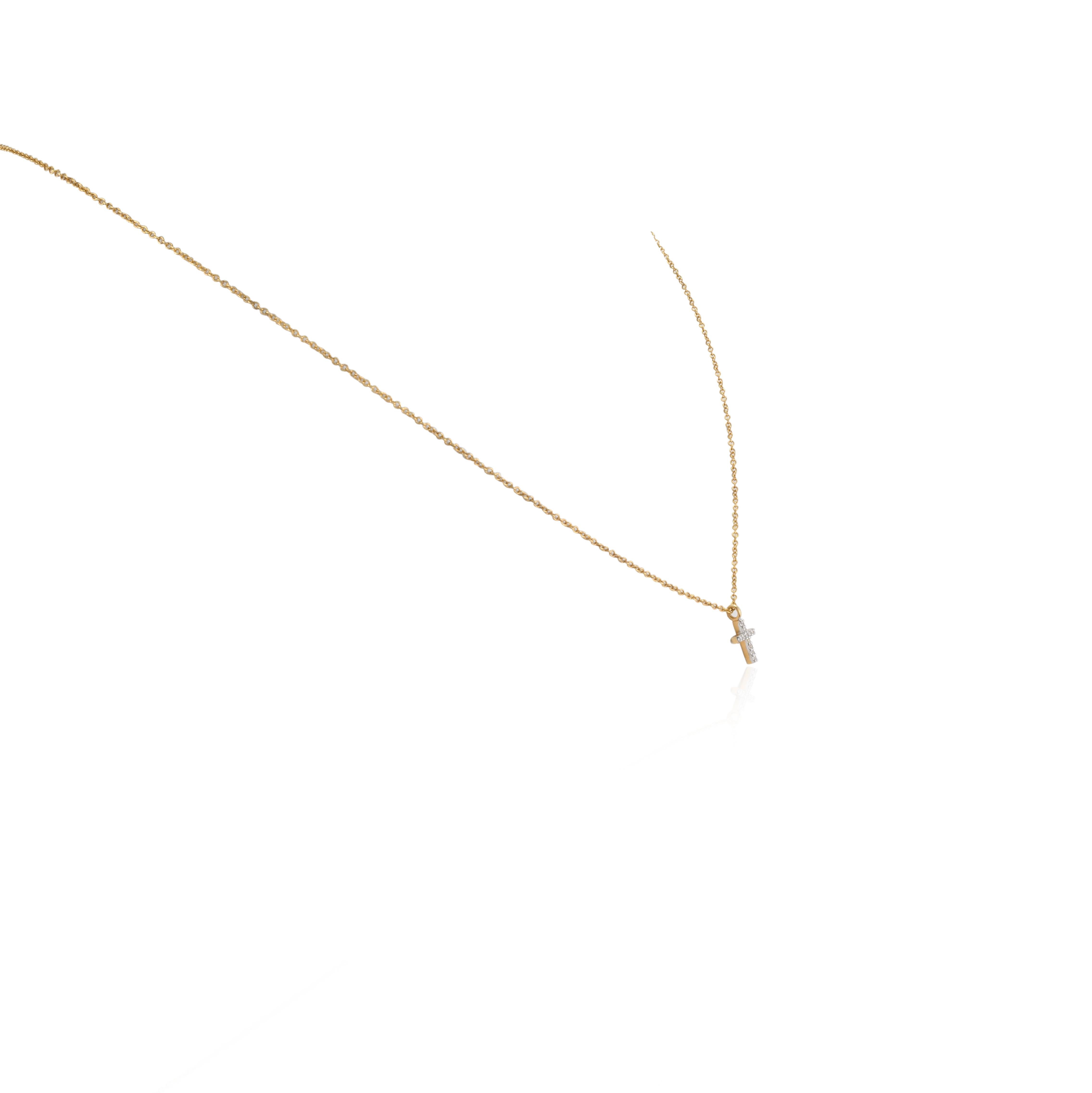 Dainty Diamant-Halskette mit Nieten-Kreuz-Anhänger und Kette aus massivem Gelbgold 18k im Zustand „Neu“ im Angebot in New York, NY
