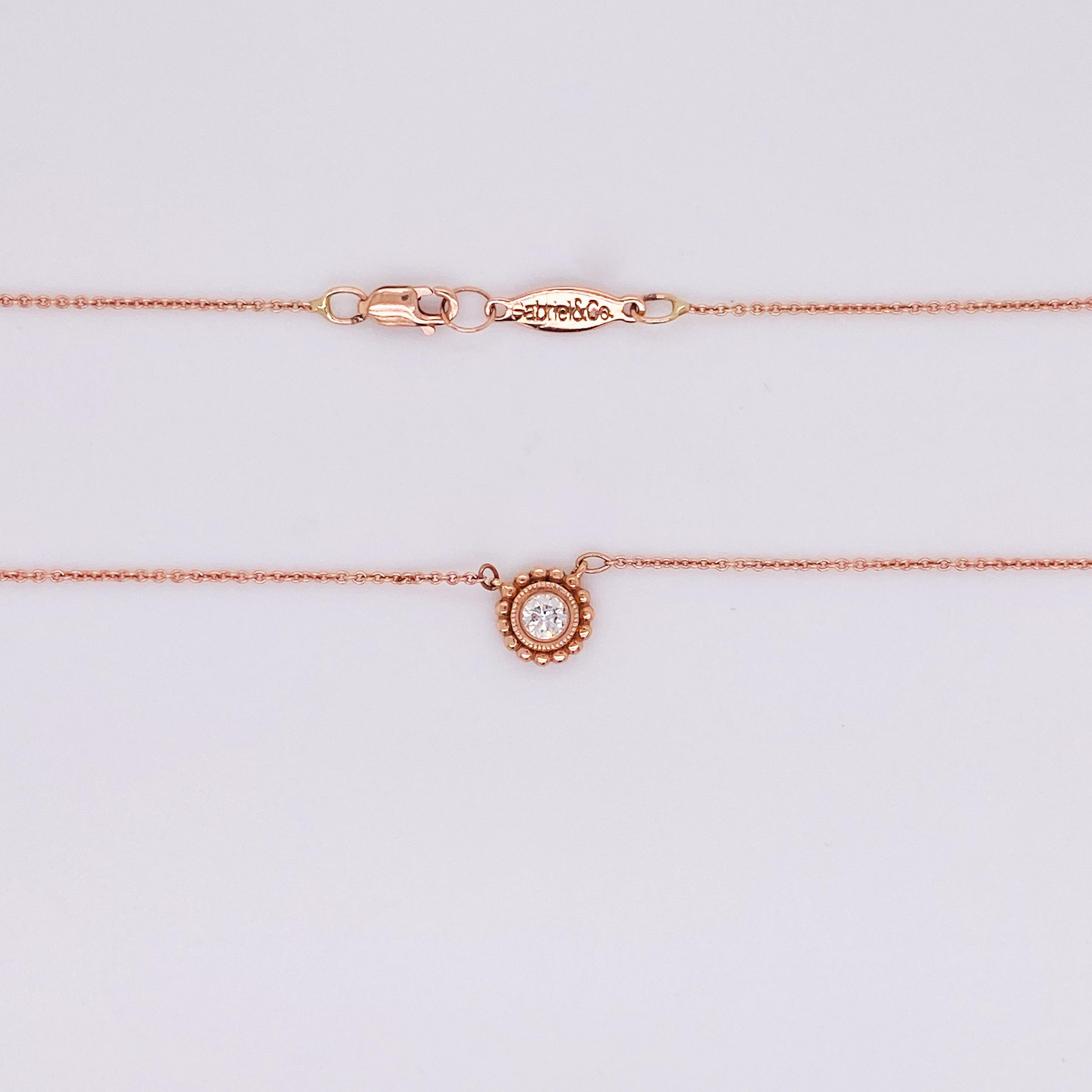 Contemporary Dainty Diamond Daisy Necklace .12 Carats in 14K Rose Gold, April Birthstone LV For Sale