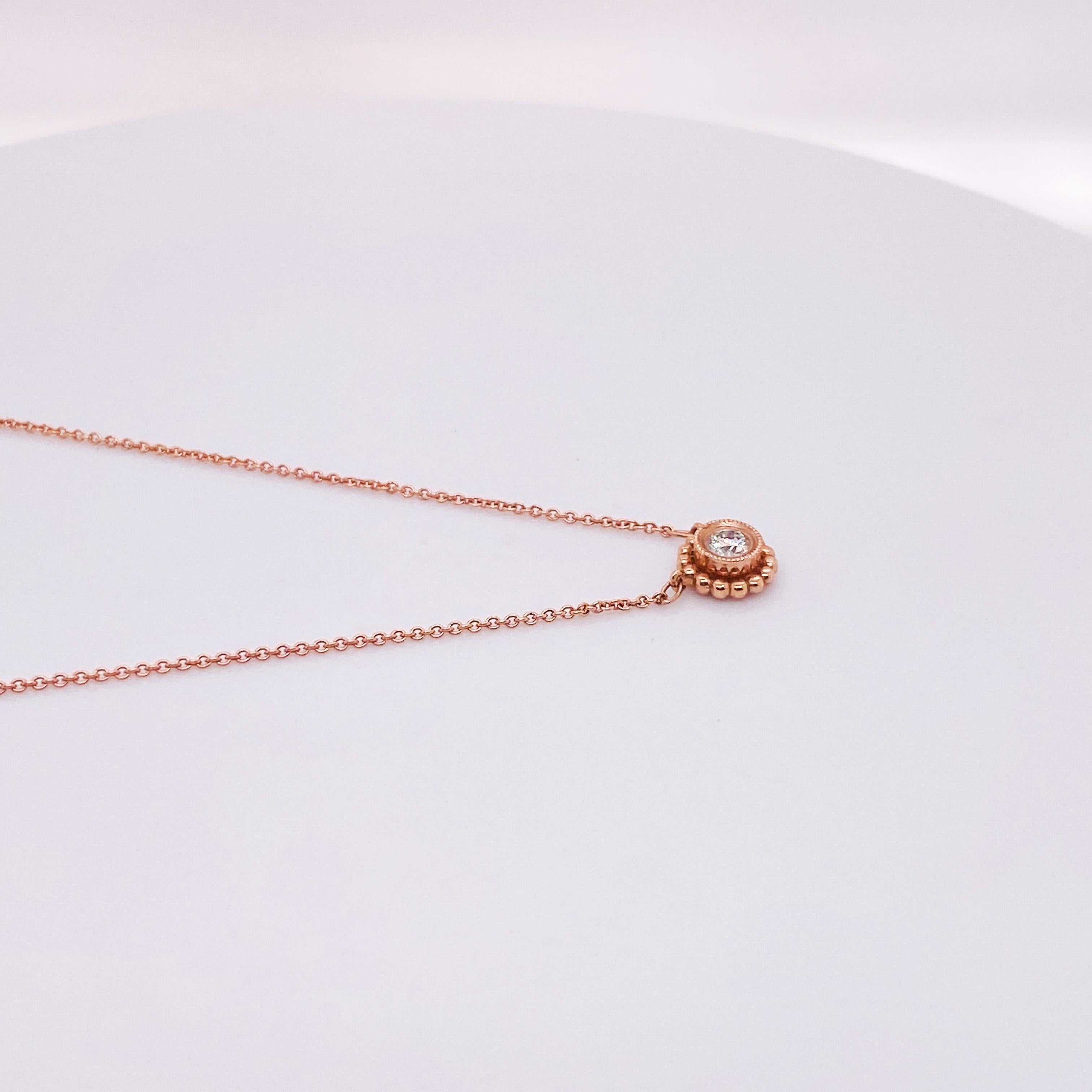 Brilliant Cut Dainty Diamond Daisy Necklace .12 Carats in 14K Rose Gold, April Birthstone LV For Sale