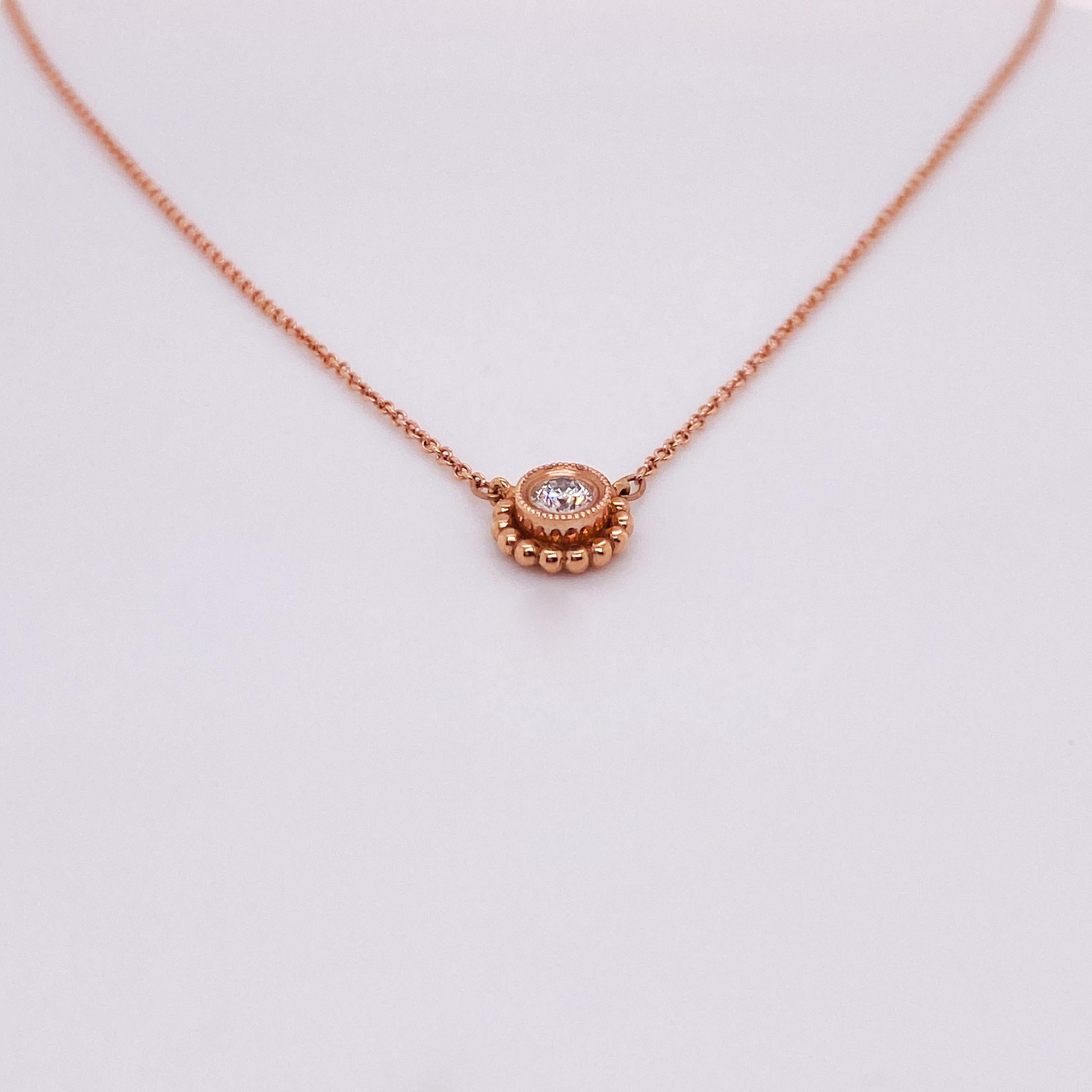 Dainty Diamond Daisy Necklace .12 Carats in 14K Rose Gold, April Birthstone LV In New Condition For Sale In Austin, TX