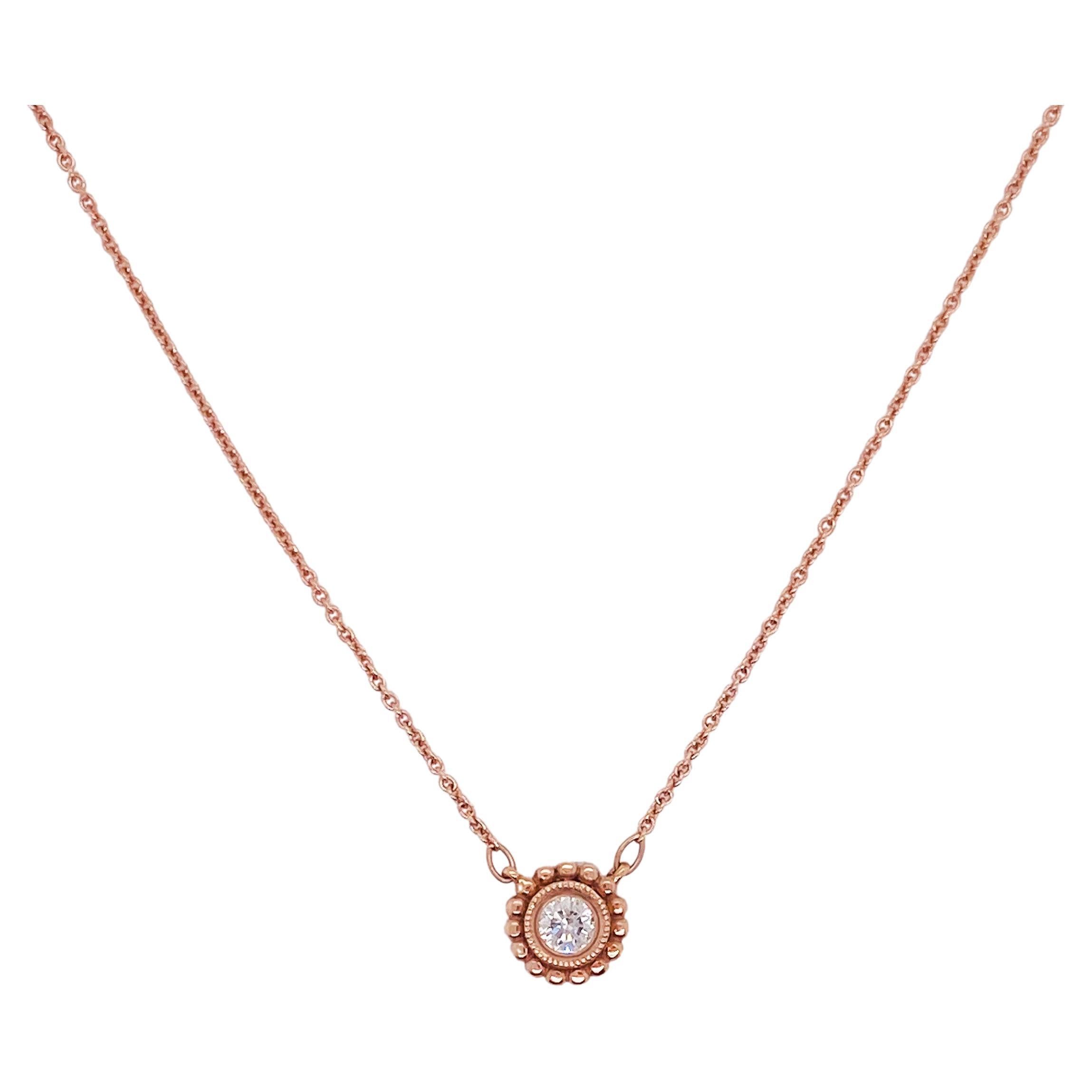 Dainty Diamond Daisy Necklace .12 Carats in 14K Rose Gold, April Birthstone LV For Sale