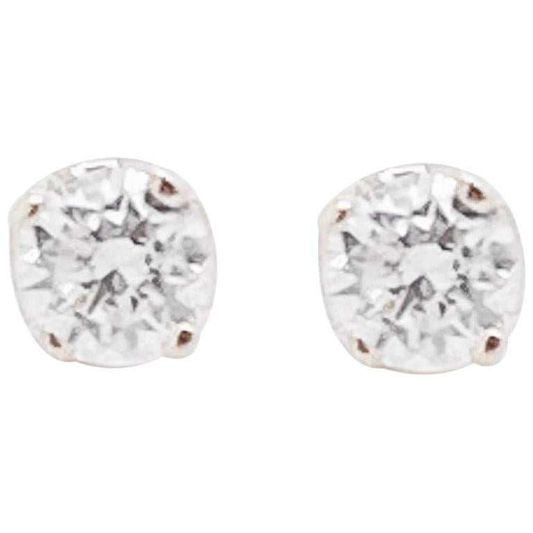 Dainty Diamond Earrings, 14 Karat White Gold Round Studs .15 Carat Diamond Studs
