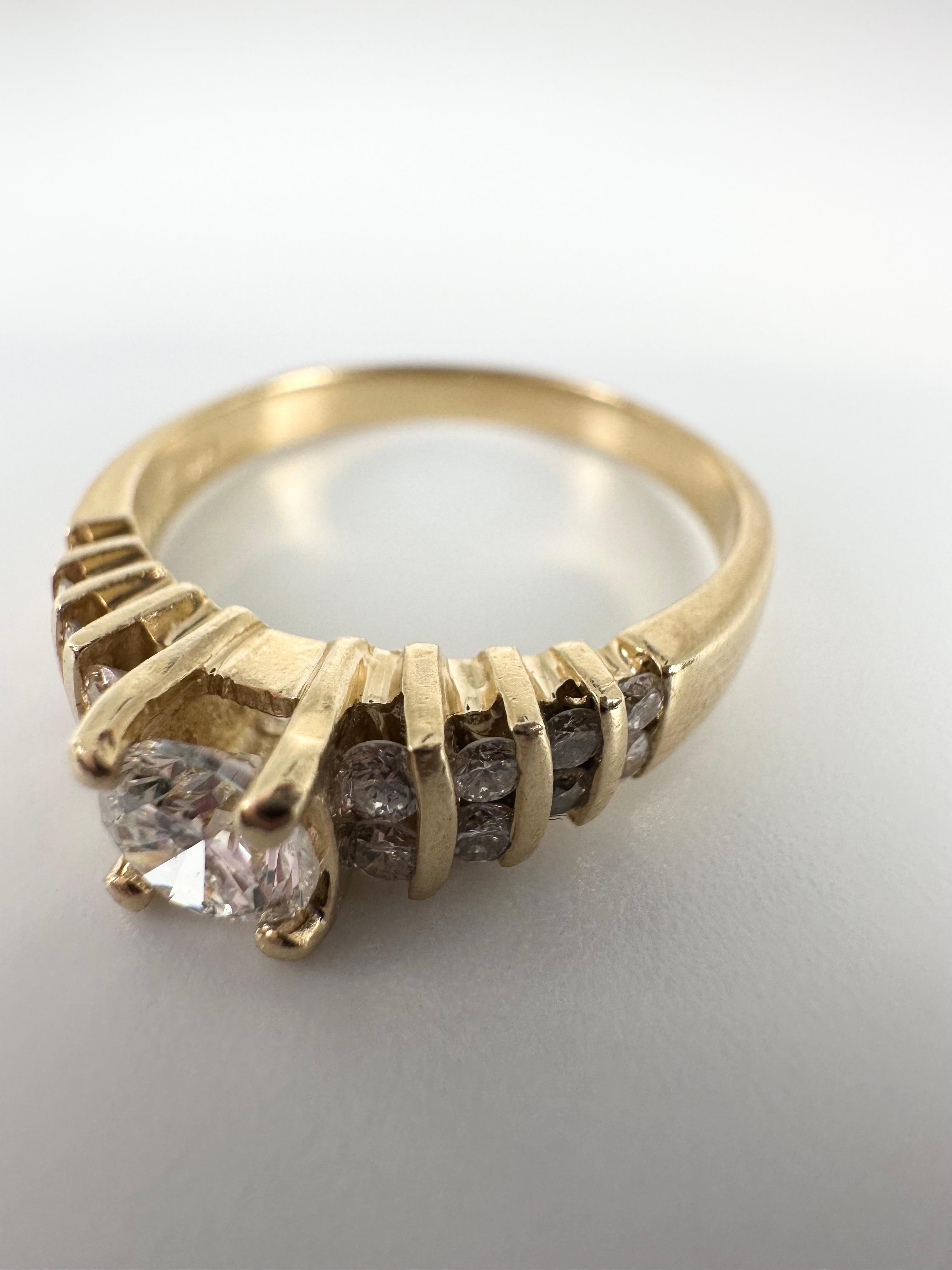 Women's or Men's Dainty Diamond Engagement Ring 14 Karat Yellow Gold For Sale