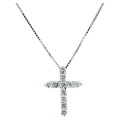 Dainty Diamond Platinum Cross Pendant Necklace