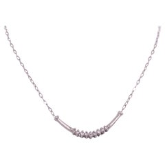 Dainty Diamond Platinum Curved Bar Necklace, Stackable, Minimalist, LV