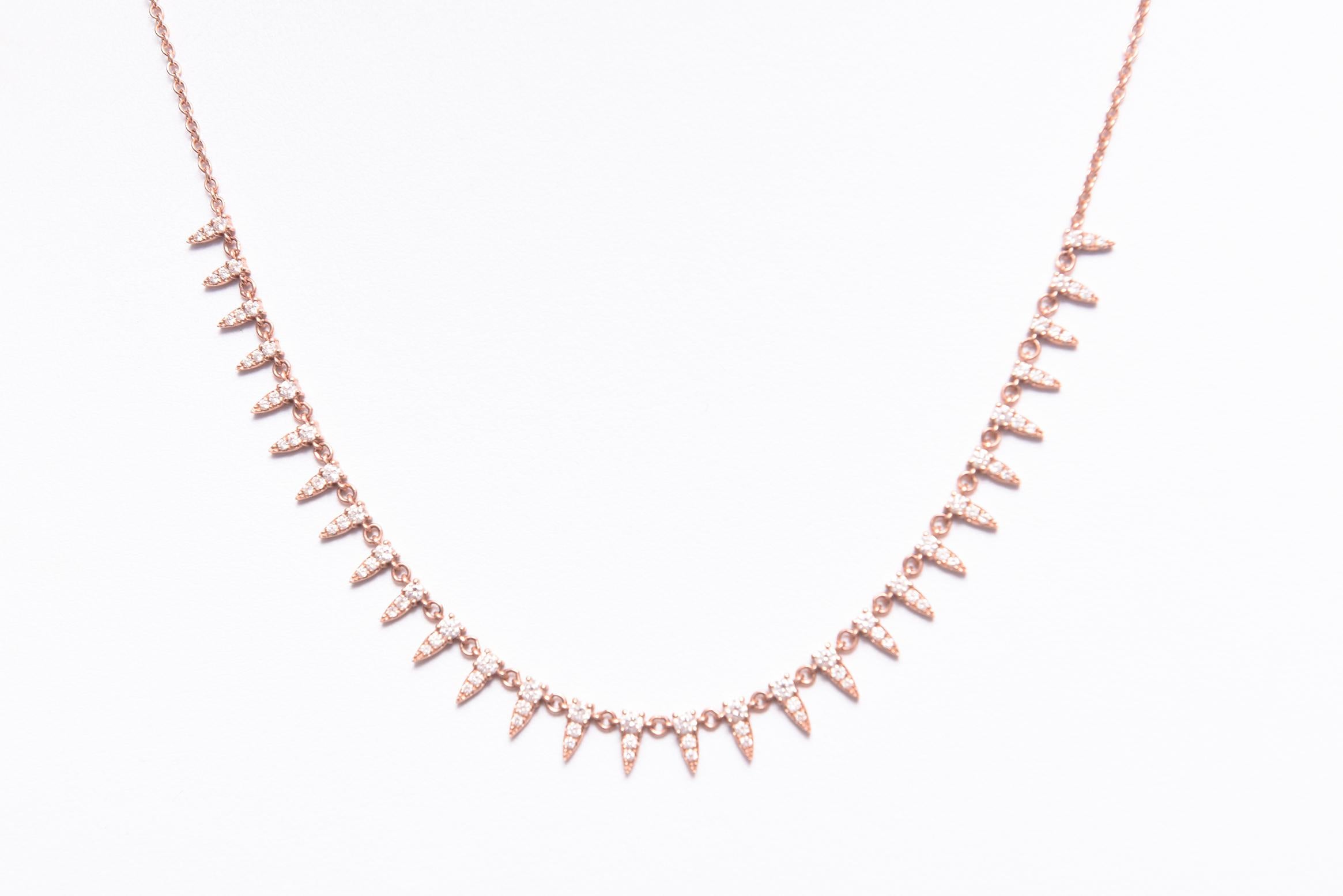 Collier à pointes de diamants en or rose 14k en vente 5