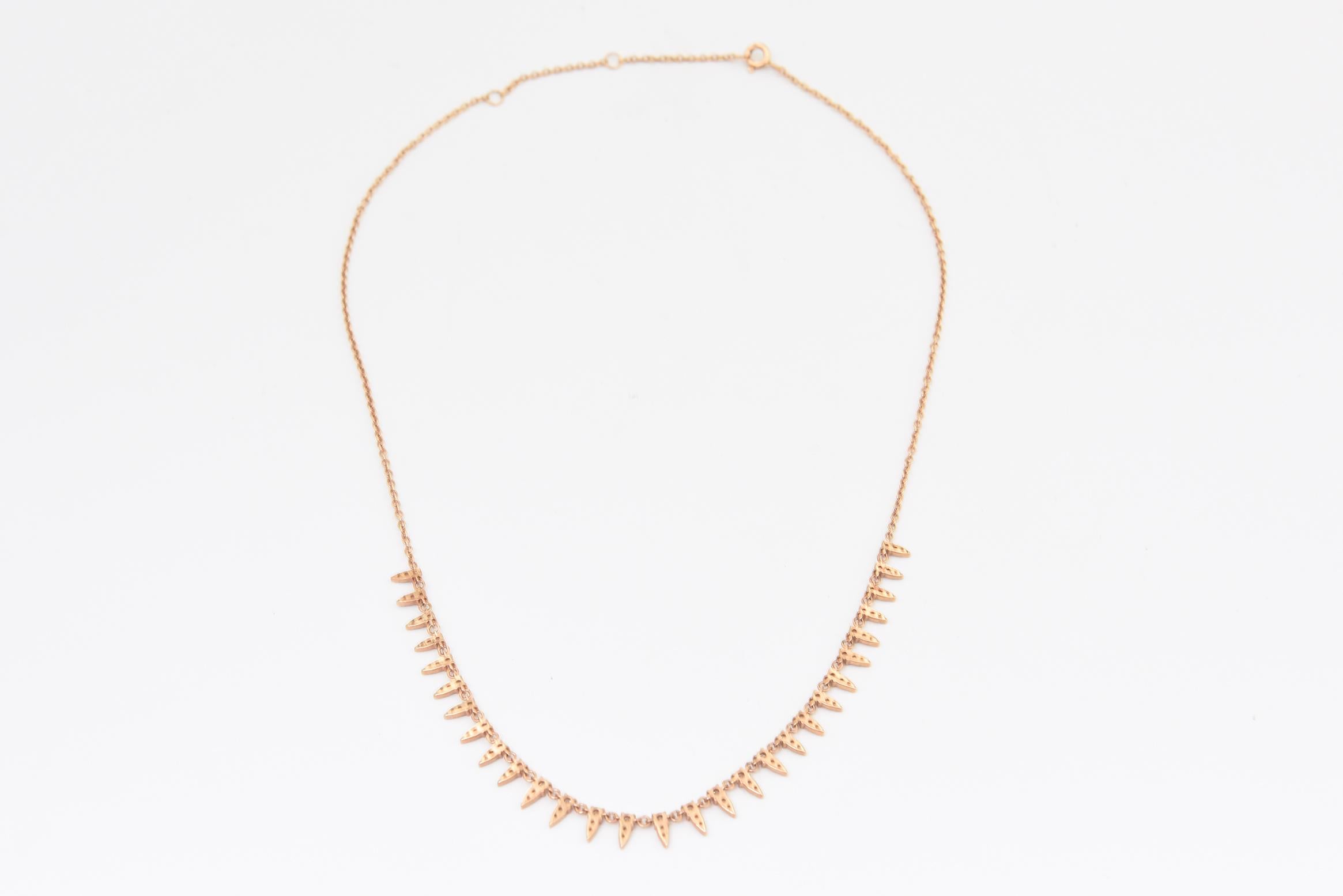 Collier à pointes de diamants en or rose 14k Pour femmes en vente
