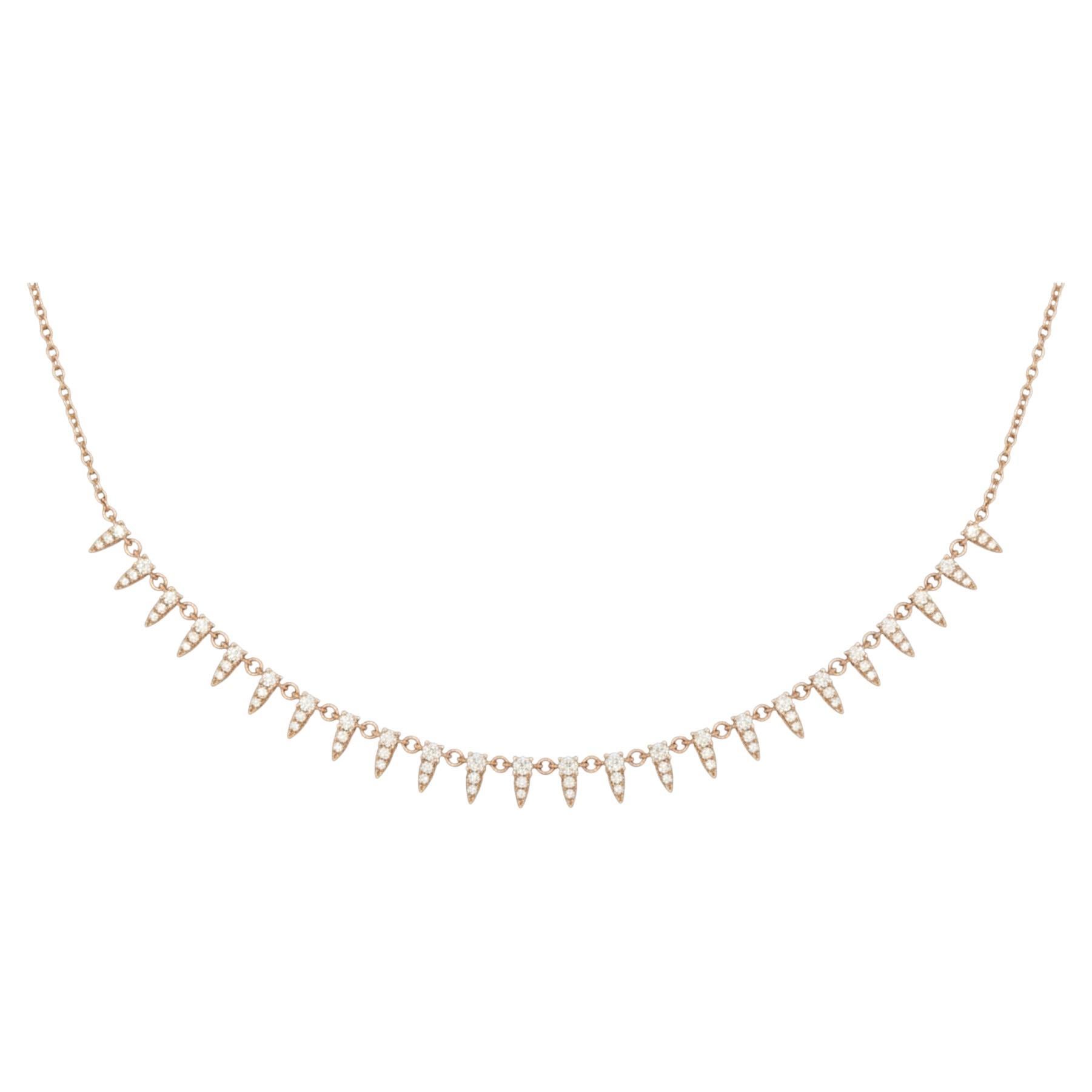 Collier à pointes de diamants en or rose 14k en vente