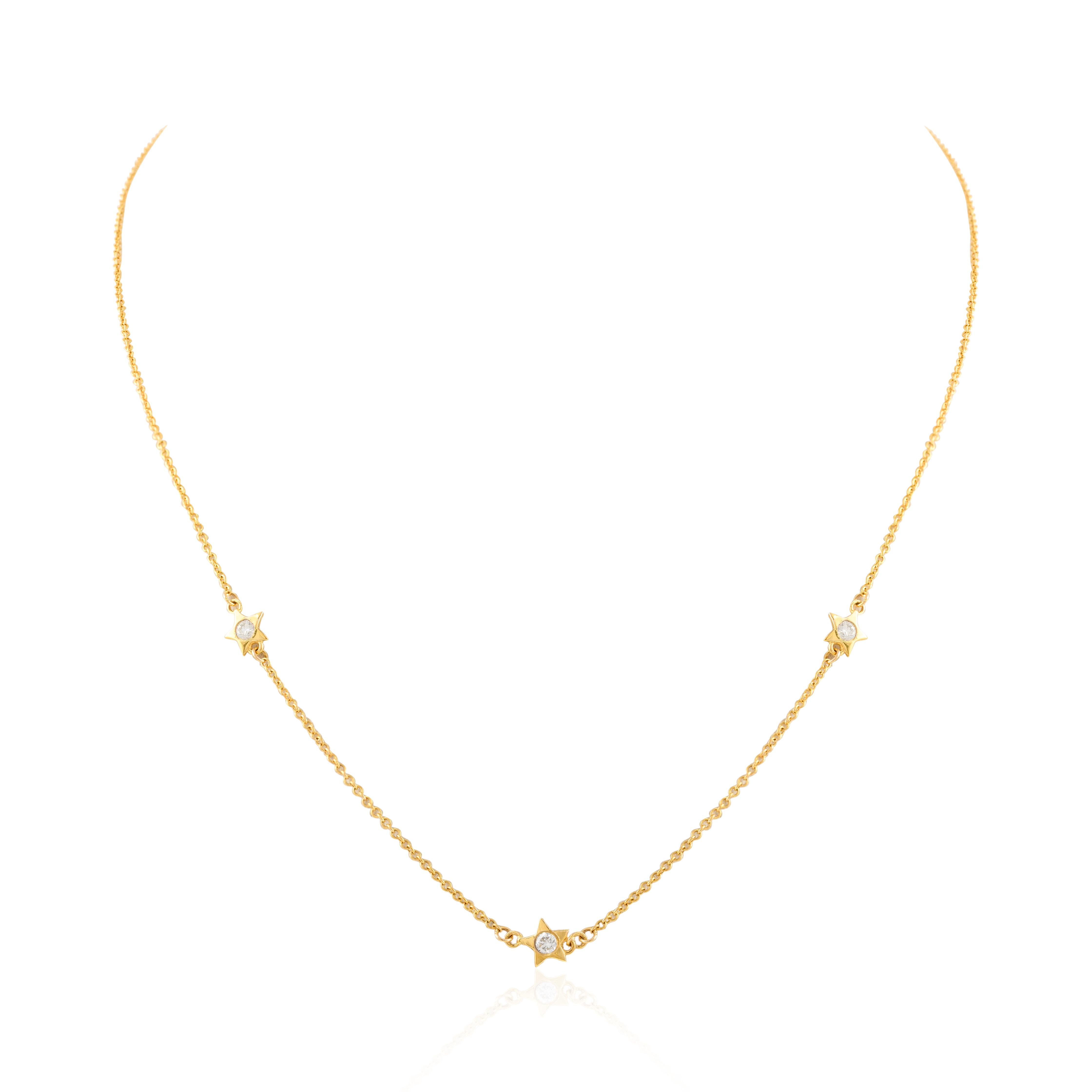Dainty Diamond Star Chain Necklace 14k Solid Yellow Gold, Daughter Gift In New Condition For Sale In Houston, TX