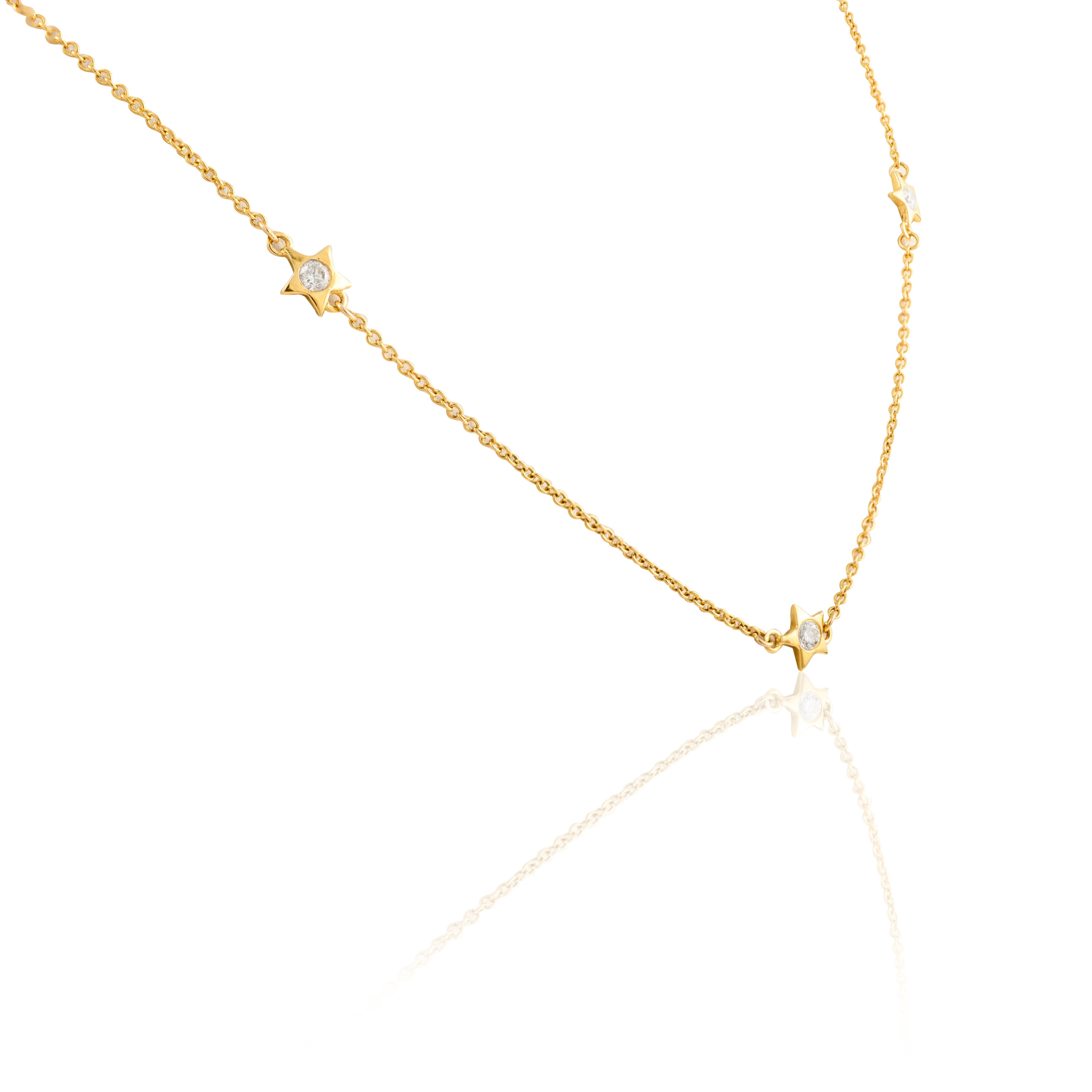 Women's Dainty Diamond Star Chain Necklace 14k Solid Yellow Gold, Daughter Gift For Sale