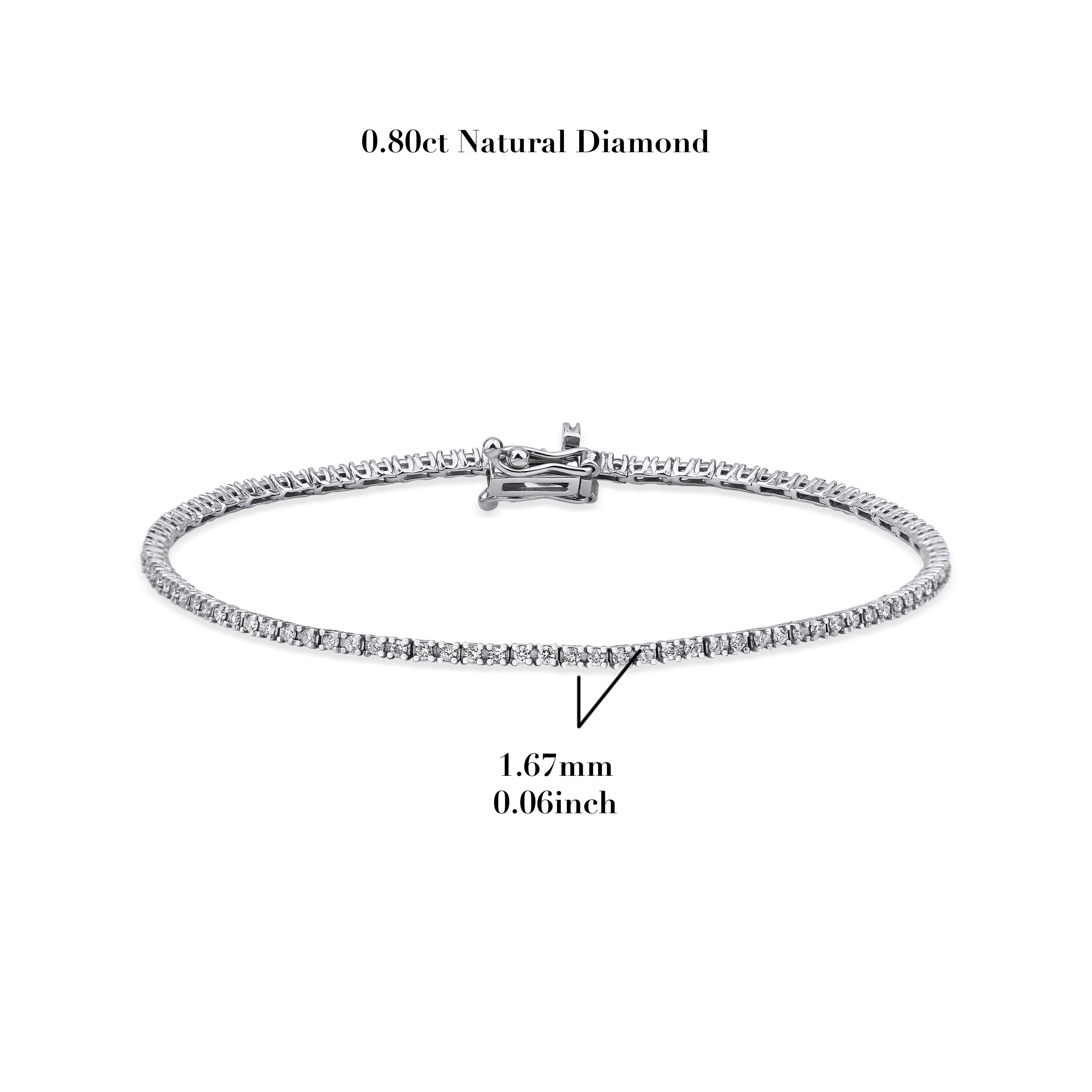 Dainty Diamond Tennis 0.80ct Solid Gold Bracelet For Sale 2