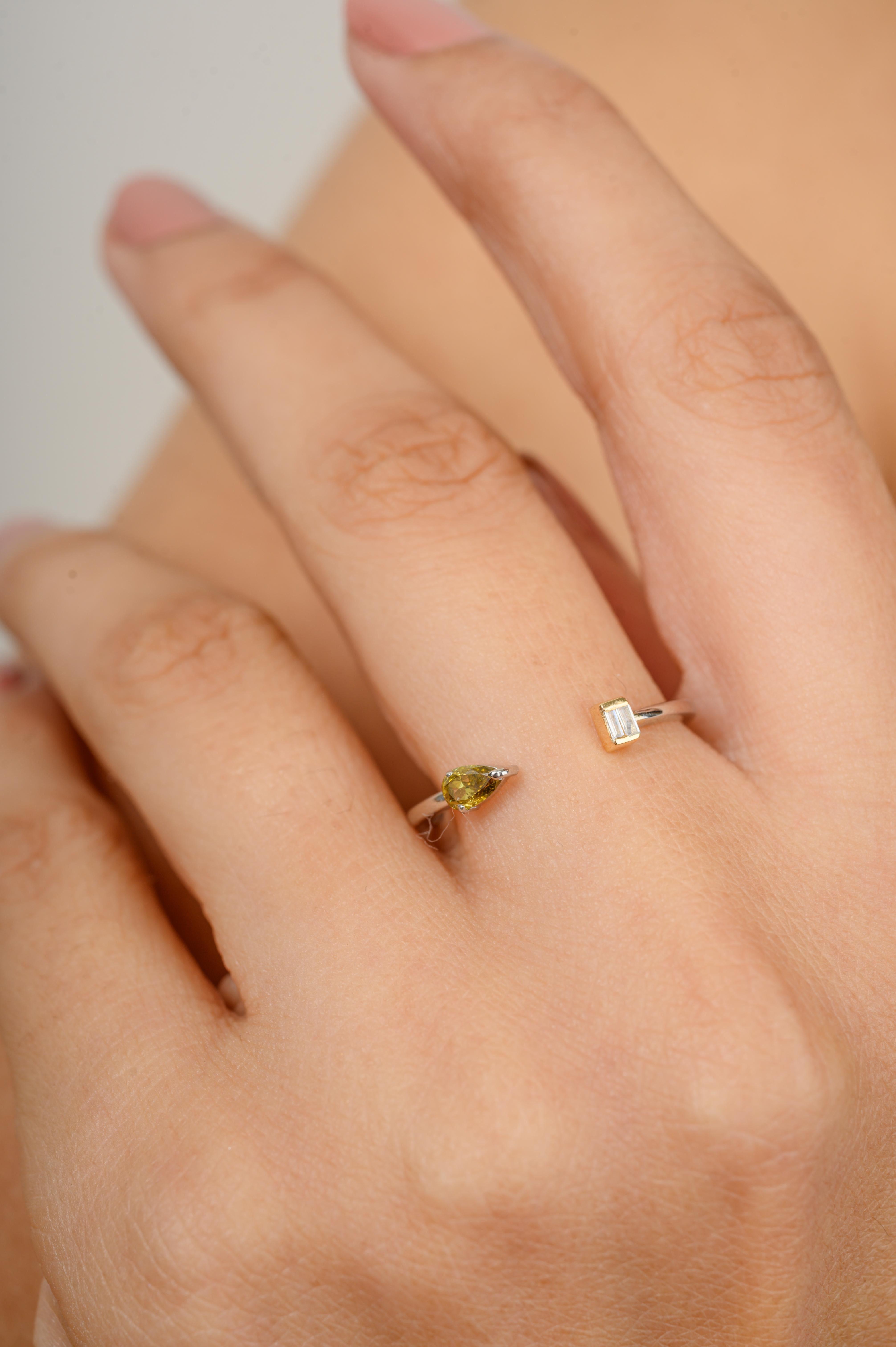 For Sale:  Dainty Diamond Two Stone Open Ring Thanksgiving Gift in 18k Solid White Gold 6
