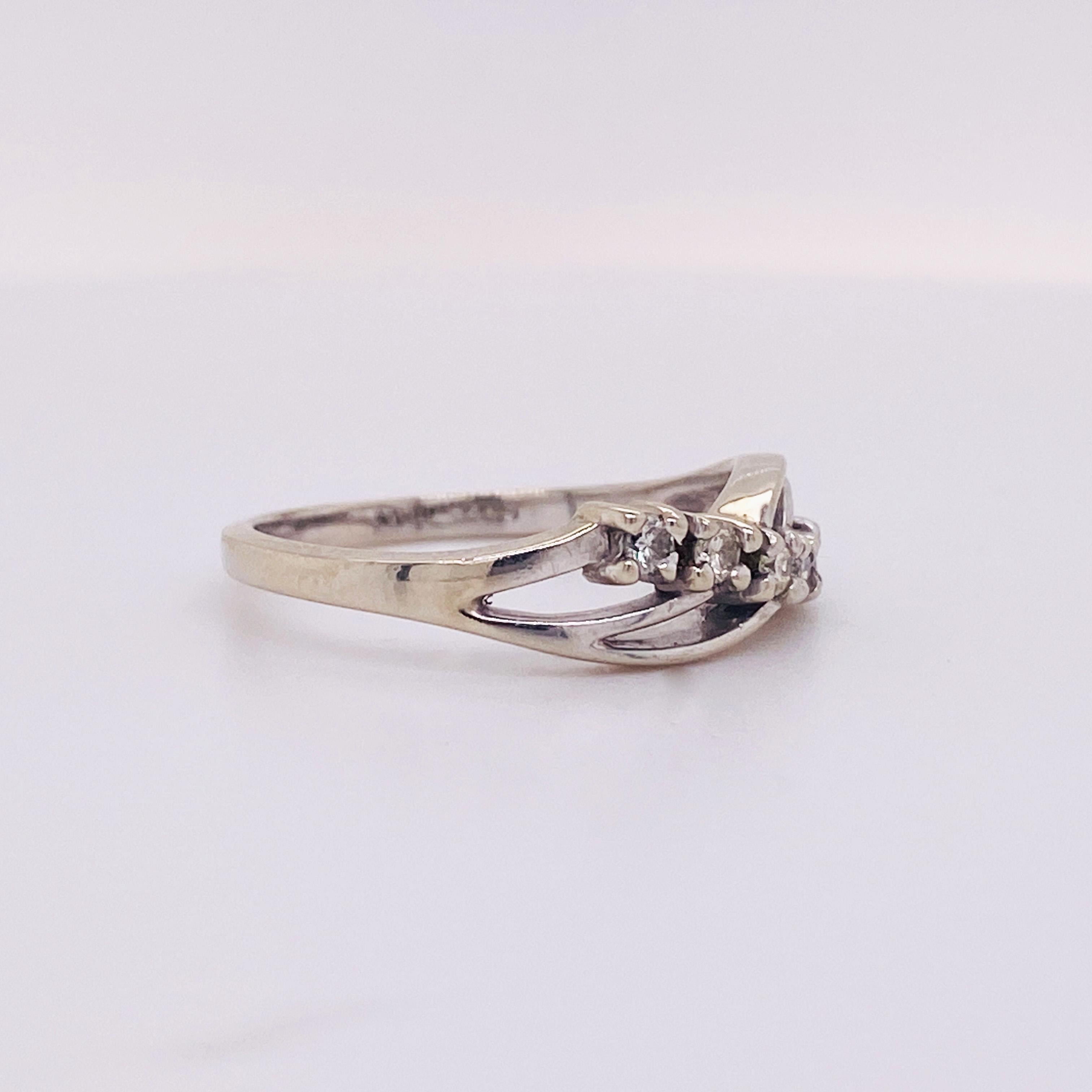 Contemporary Dainty Diamond Wave Band .12 Carats in 14k White Gold, Low Profile Comfort LV For Sale