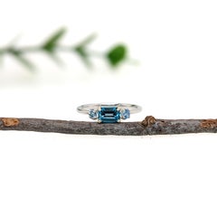 Dainty East West London Blue Topaz Ring w Aquamarine Accents in 14K White Gold
