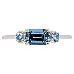Dainty East West London Blue Topaz Ring w Aquamarine Accents in 14K White Gold