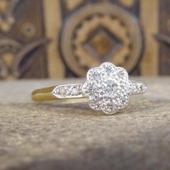 Dainty Edwardian Daisy Diamond Cluster Ring Crafted in 18ct Yellow Gold and Plat