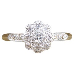 Dainty Edwardian Daisy Diamond Cluster Ring Crafted in 18ct Yellow Gold and Plat