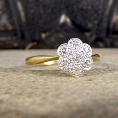 Dainty Edwardian Daisy Diamond Cluster Ring Crafted in 18ct Yellow Gold