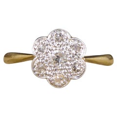 Dainty Edwardian Daisy Diamond Cluster Ring Crafted in 18ct Yellow Gold