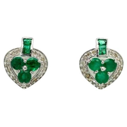 Dainty Emerald Diamond Heart Stud Earrings in 925 Sterling Silver for Her For Sale
