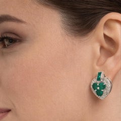 Dainty Emerald Diamond Heart Stud Earrings in 925 Sterling Silver Gift for Her