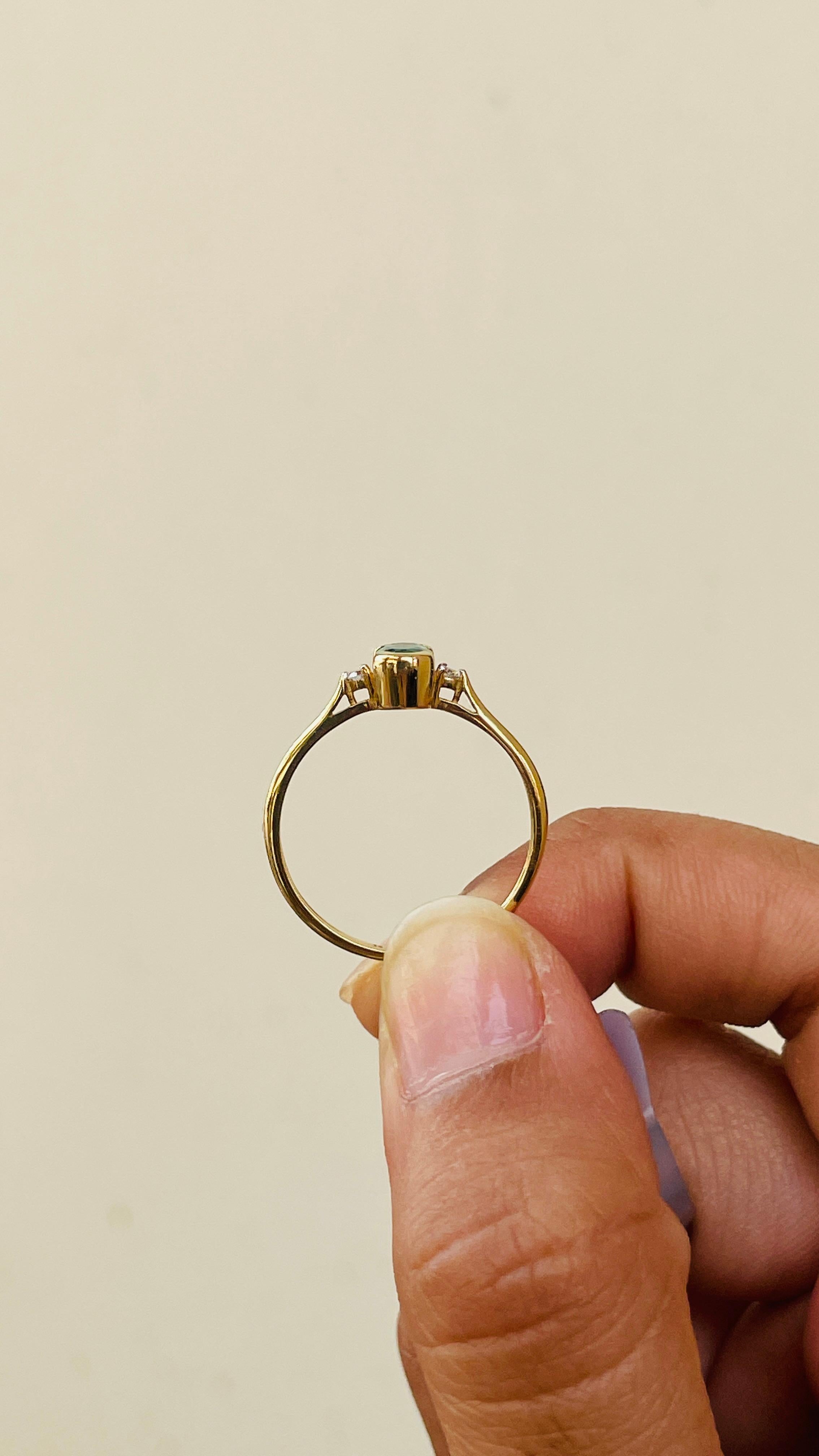 For Sale:  Dainty Emerald Diamond Wedding Ring for Women in 14k Solid Yellow Gold 13