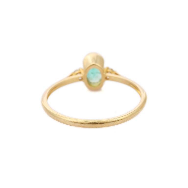 For Sale:  Dainty Emerald Diamond Wedding Ring for Women in 14k Solid Yellow Gold 7