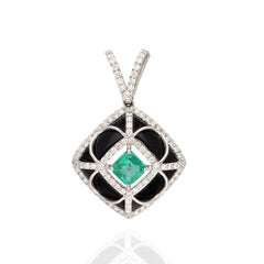 Natürlicher Smaragd-Edelstein-Anhänger 18K Weißgold Diamant-Halskette Anhänger