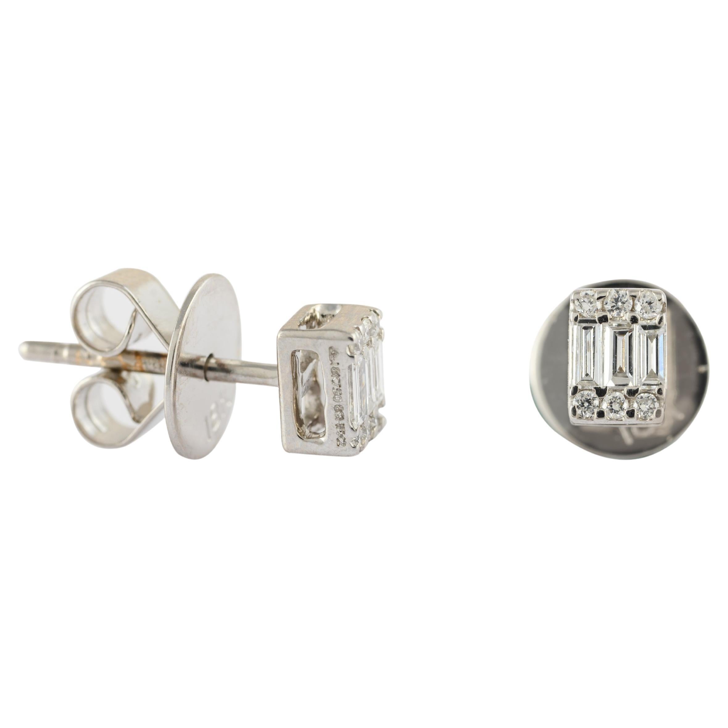 Dainty Diamond Illusion Stud Earrings Handcrafted in 18k Solid White Gold