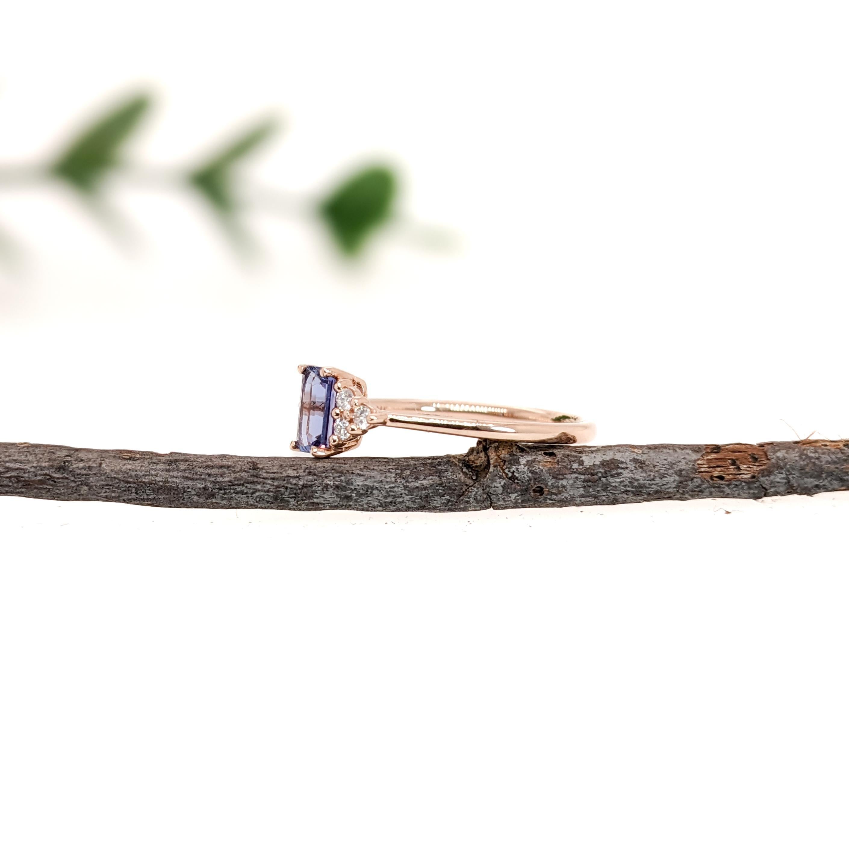 Emerald Cut Dainty Engagement Tanzanite Ring w Natural Diamonds in 14K Yellow Gold  EM 6x4 For Sale