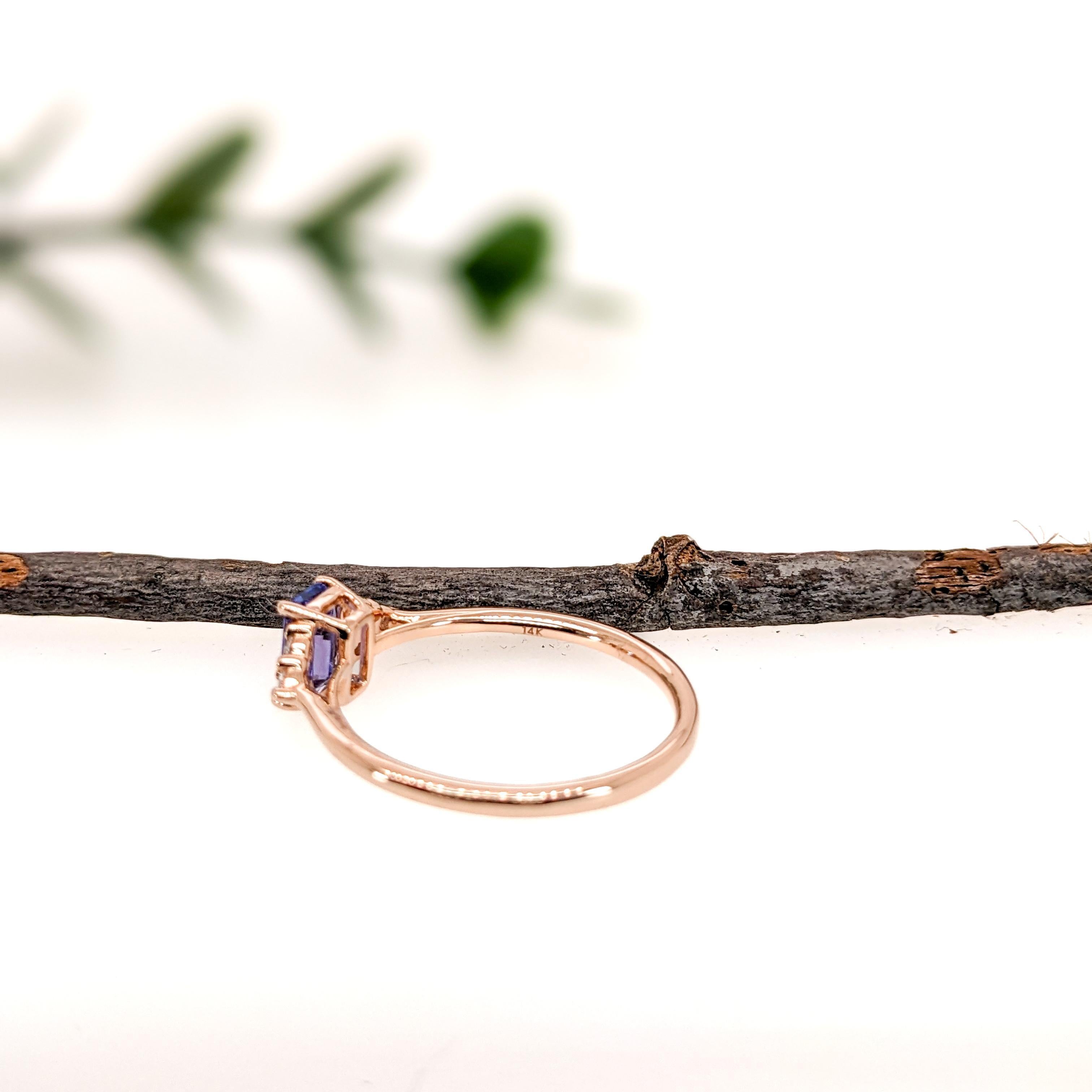 Women's Dainty Engagement Tanzanite Ring w Natural Diamonds in 14K Yellow Gold  EM 6x4 For Sale