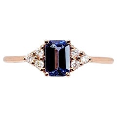 Dainty Engagement Tanzanite Ring w Natural Diamonds in 14K Yellow Gold  EM 6x4