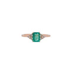 Dainty Ethiopian Emerald Ring w Natural Diamond Accents in 14K Gold  EM 6x4mm