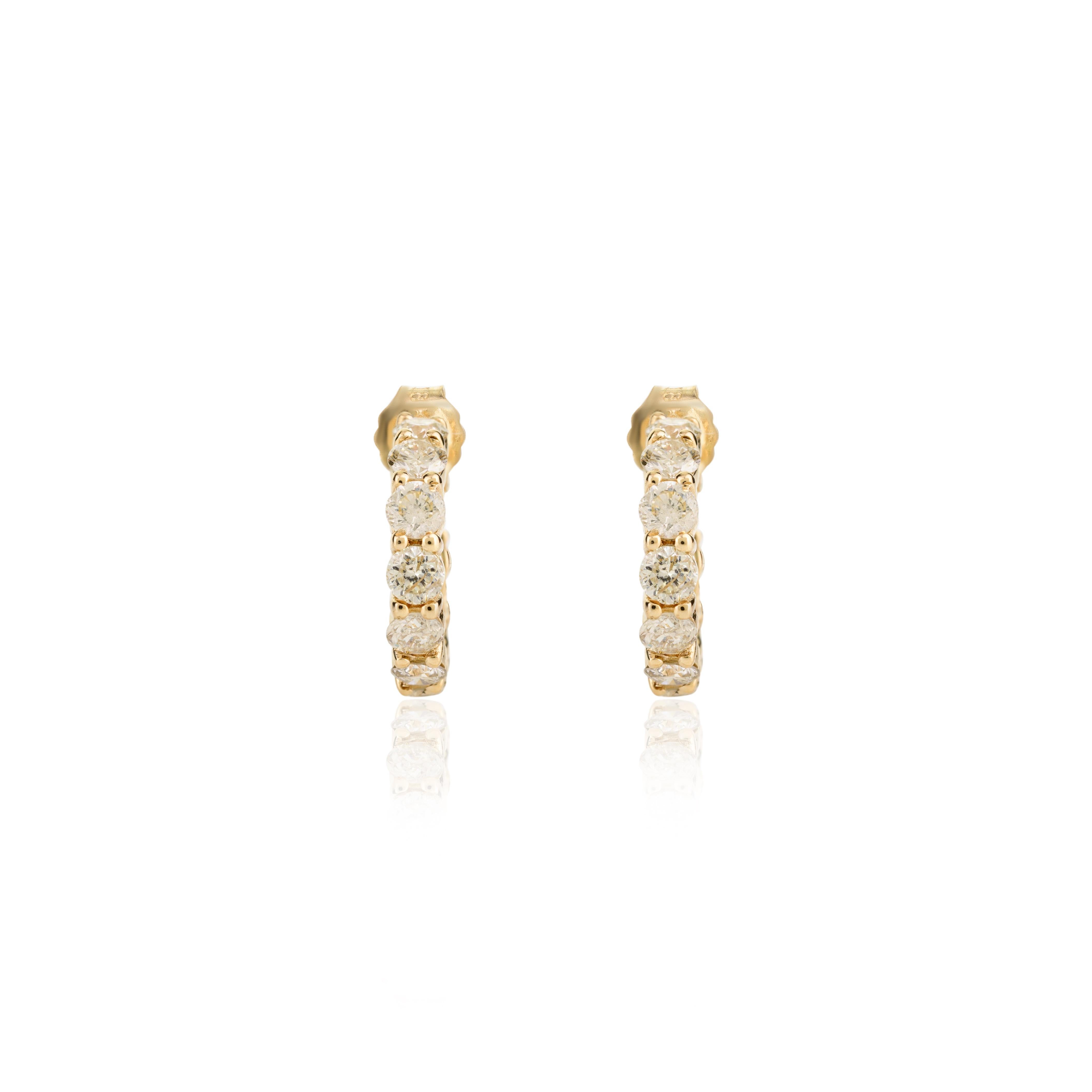 Women's Dainty Everyday Diamond Hoop Earrings in 18k Yellow Gold Perfect Gift for Her For Sale