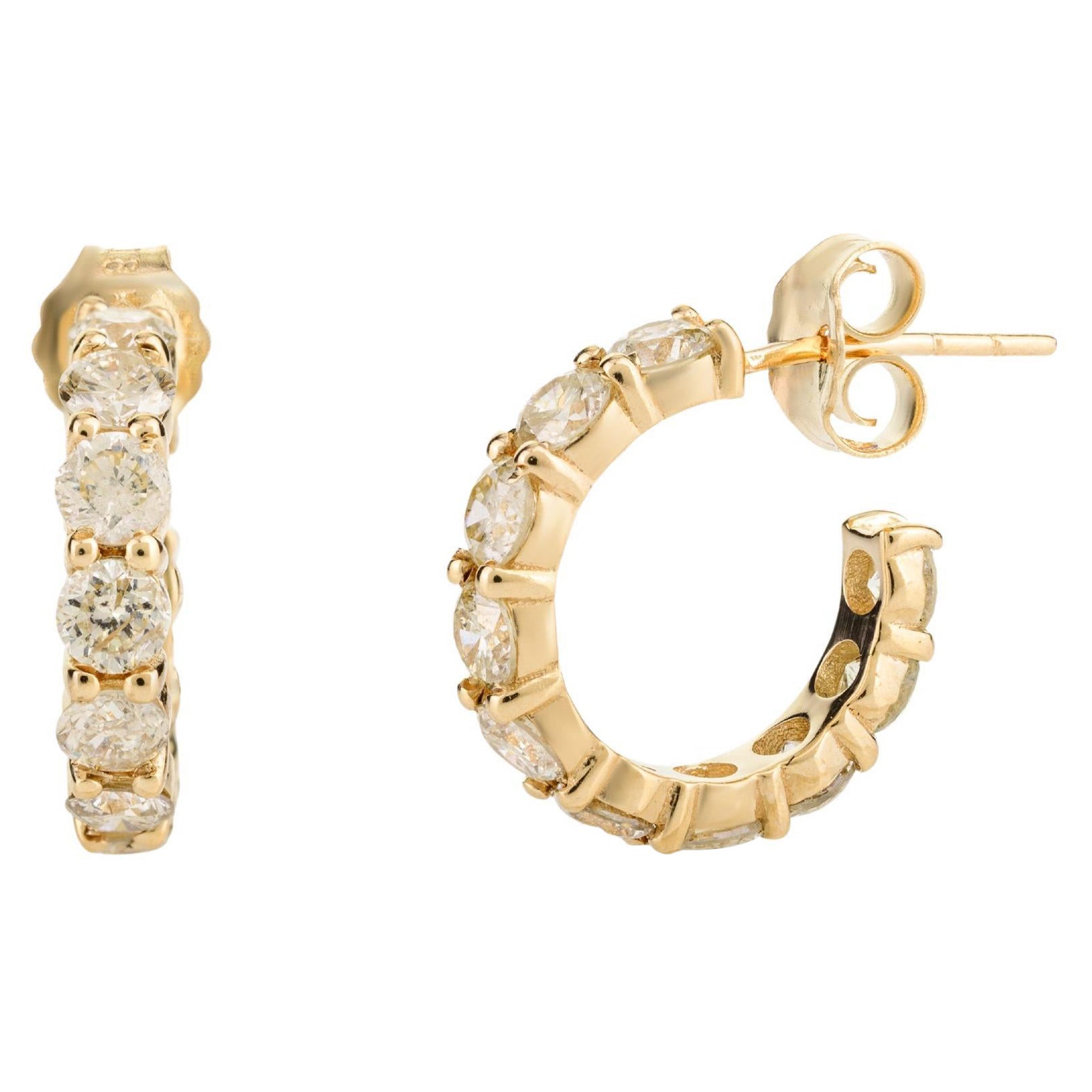Boucles d'oreilles délicates en or jaune 18 carats avec diamants Cadeau parfait pour elle en vente