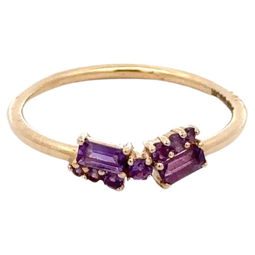 For Sale:  Everyday Wear Asymmetrical Amethyst Ring For Her in 14k Solid Yellow Gold
