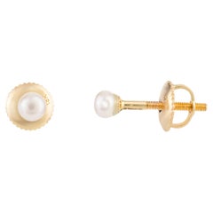 Minimalist Round Pearl Everyday Stud Earrings in 18k Solid Yellow Gold