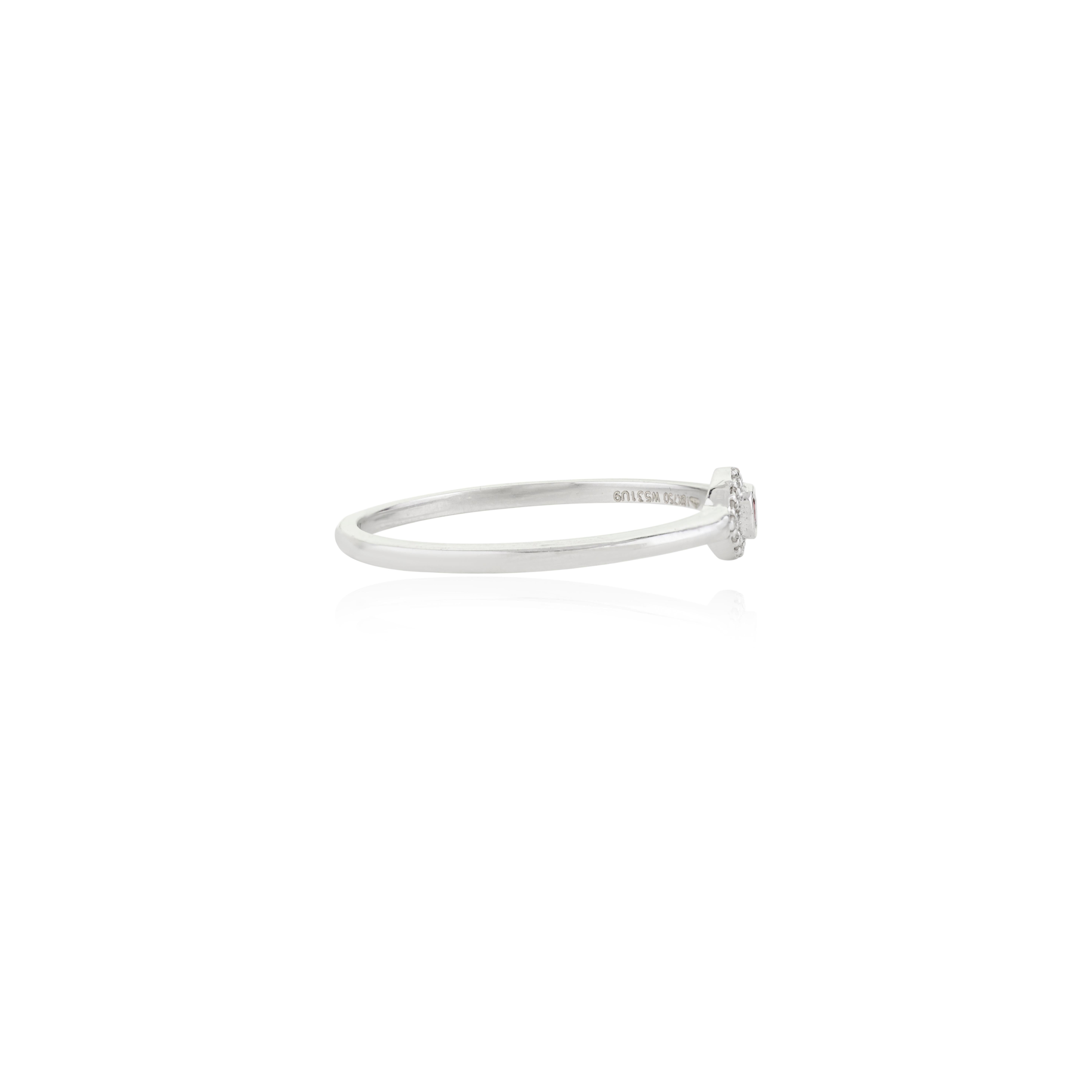 For Sale:  Dainty Evil Eye Ring in 18K Solid White Gold with Pink Tourmaline & Diamond Halo 6
