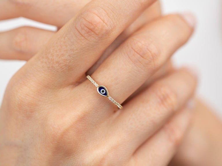 undefined Dainty Evil Eye Ring with Zircon, 14K Gold, Pinky Ring 3