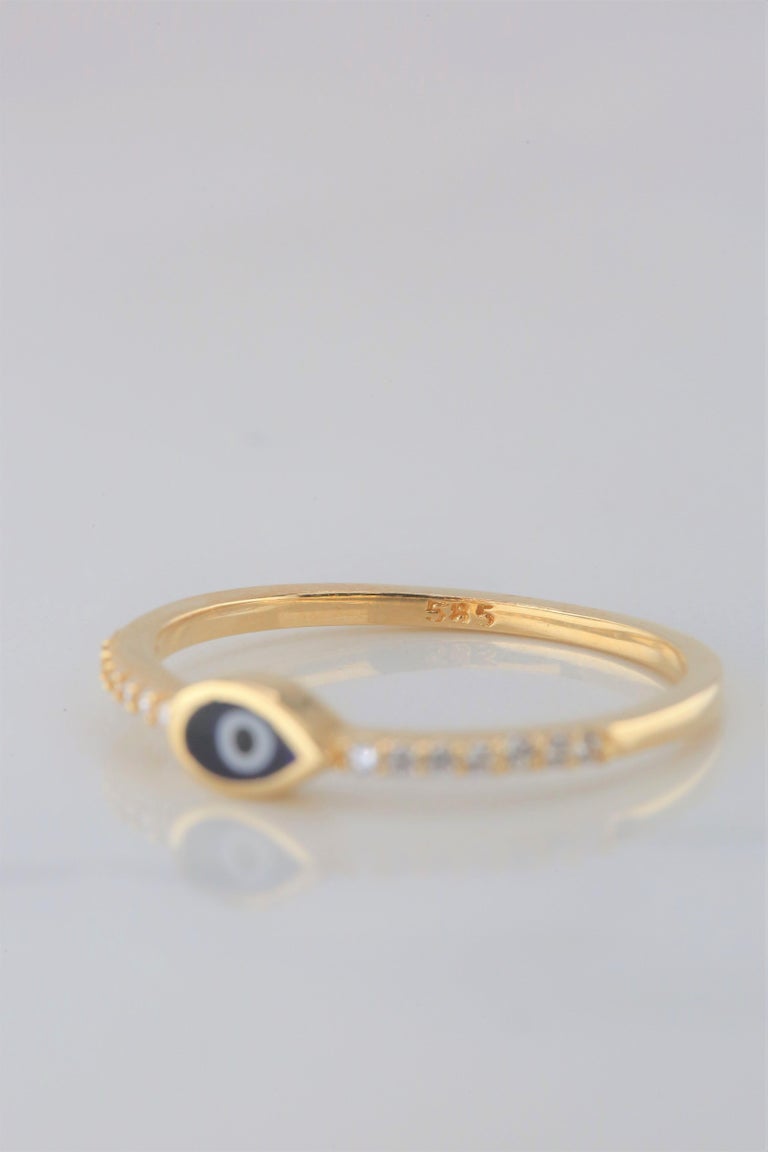 undefined Dainty Evil Eye Ring with Zircon, 14K Gold, Pinky Ring 6
