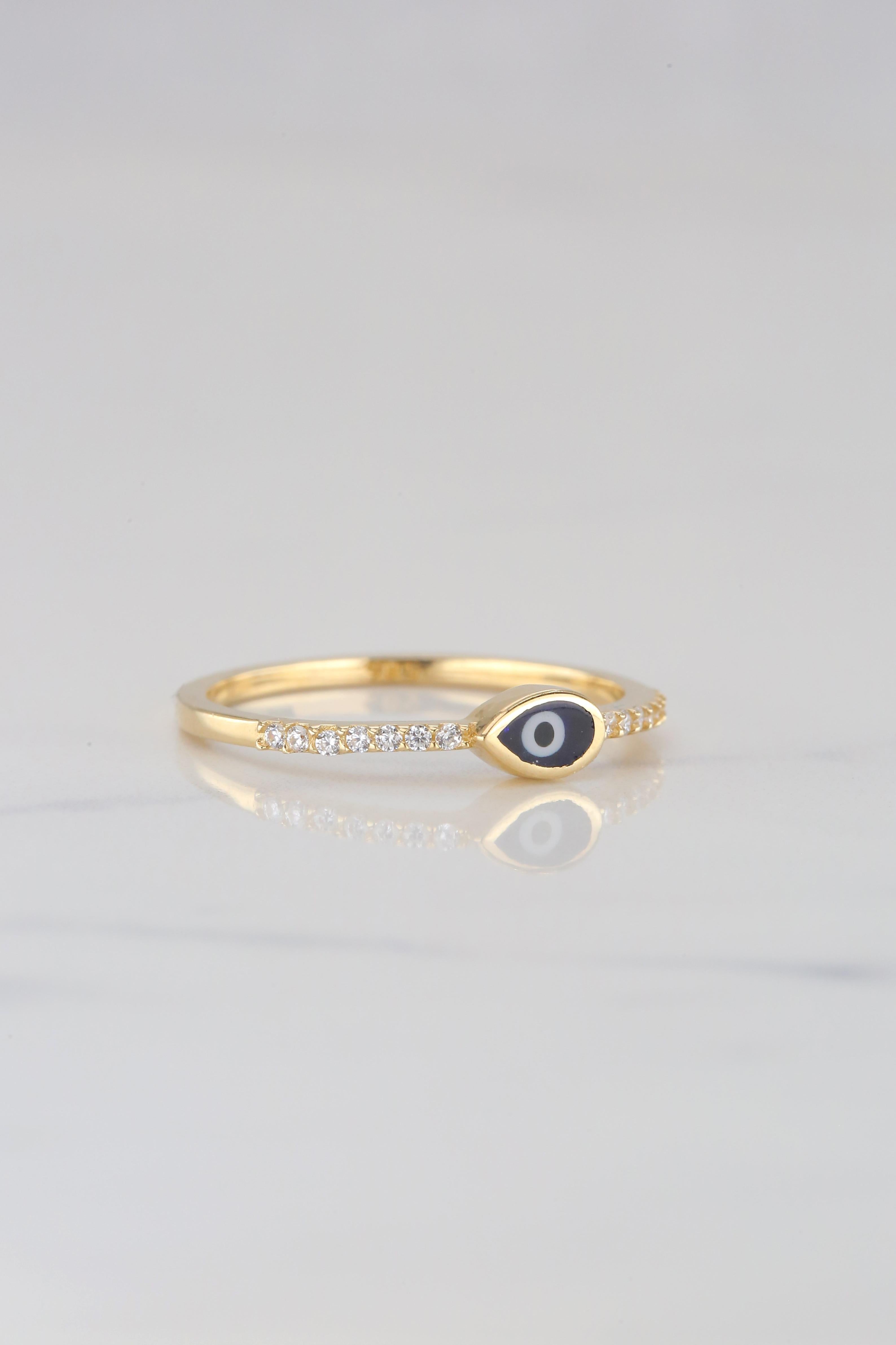 Dainty Evil Eye Ring with Zircon, 14K Gold, Pinky Ring 7